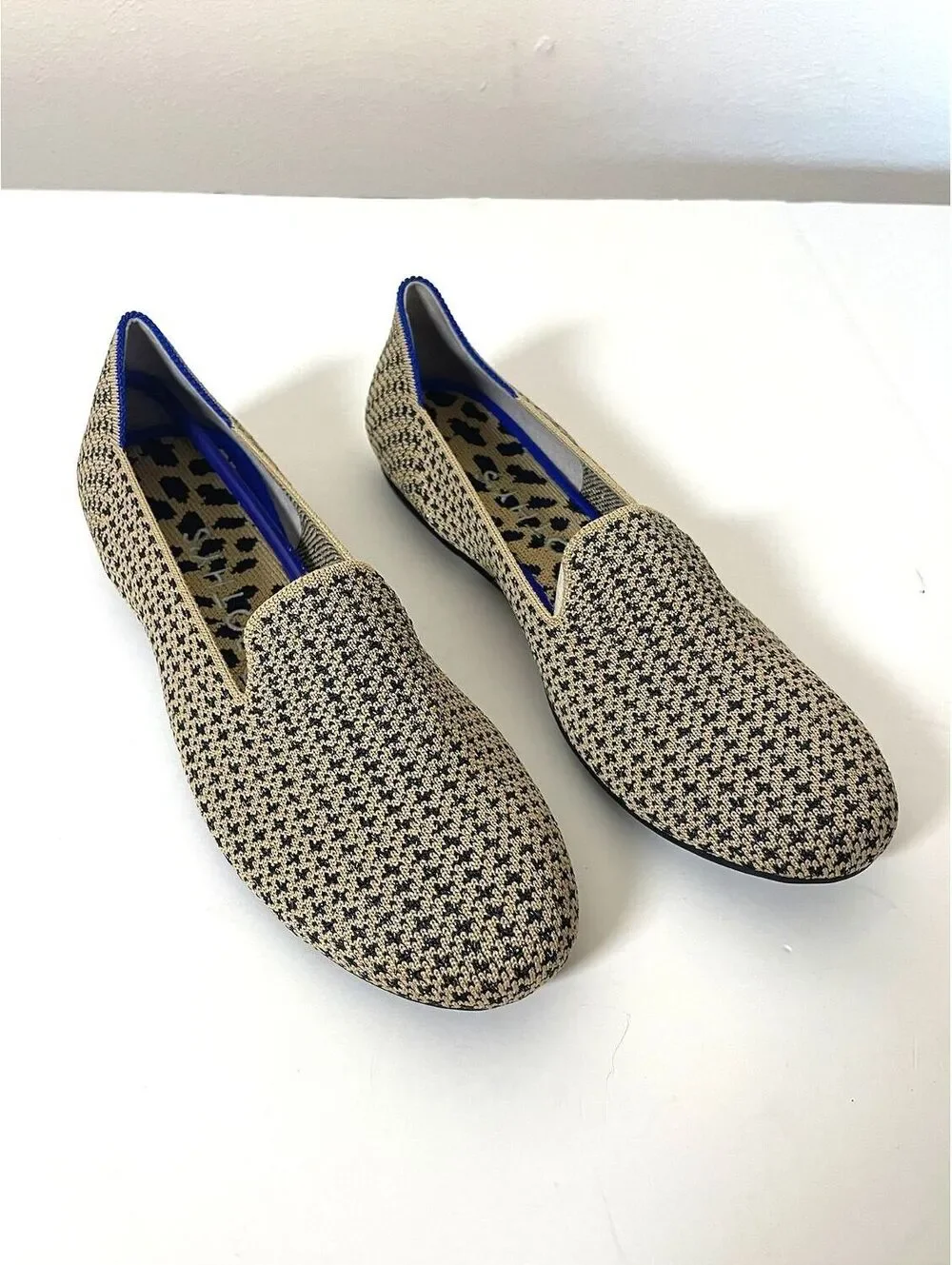 Rothys The Loafer Gold Houndstooth Tan Black Washable Slip On Flats Sz 8 NWOB